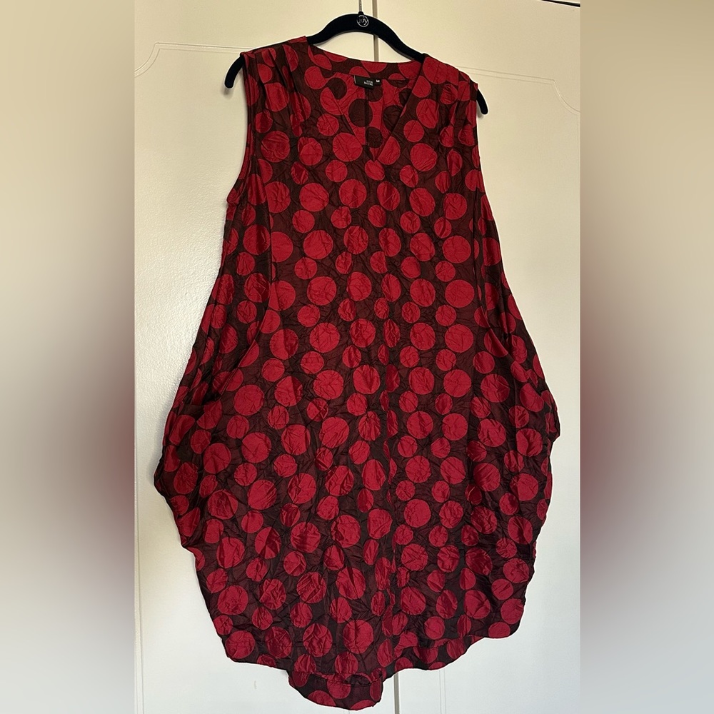 Lisa Bayne Maximalist Red Polka Dot Crinkle Dress Size M